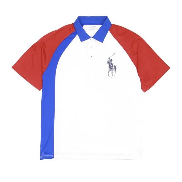 Large Mens POLO Ralph Lauren Color Block Polo Shirt (Red/White/Blue) $98 New